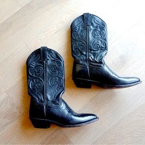 Black Genuine Leather Cowboy Boots